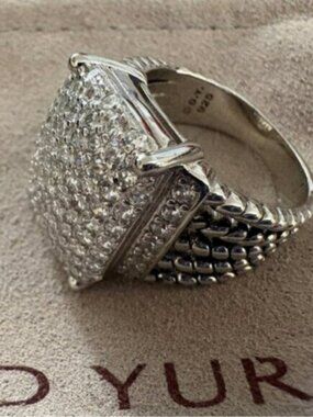 David Yurman Silver Ring with White Diamonds sz7